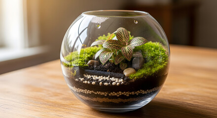 a glass vase with a plant inside of it