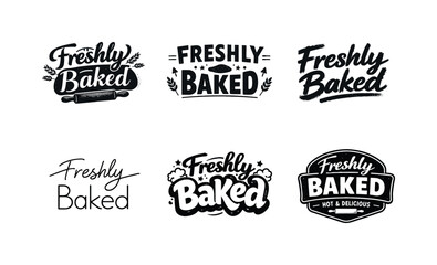 Fototapeta premium Freshly Baked. Set lettering. harmonious lettering variations of the same emblematic concept, each with different artistic interpretation