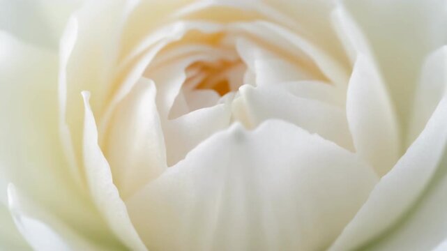 Closeup macro shot of a delicate white rose blooming in soft natural light. 4k Footage Video
