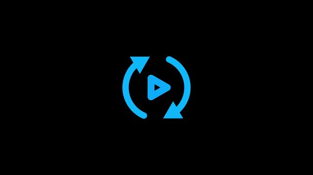 Blue play and rewind arrows on black background