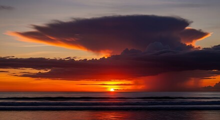 Naklejka premium Serene Sunset over Calm Ocean Waters.