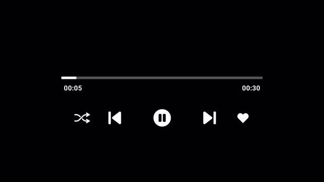 Media music player interface with transparent background, playback on music application, Music timeline or video track player in 4k, Music player bar animation.