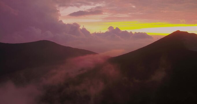 Golden Sunset Light Over Gunung Gede Volcano Cone