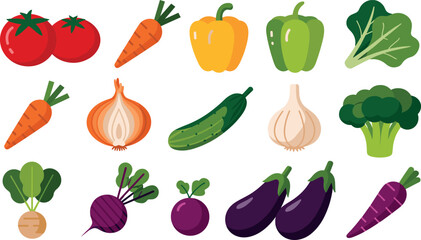 Fresh Organic Vegetables Collection Healthy Farm Produce Flat Vector Illustration Set