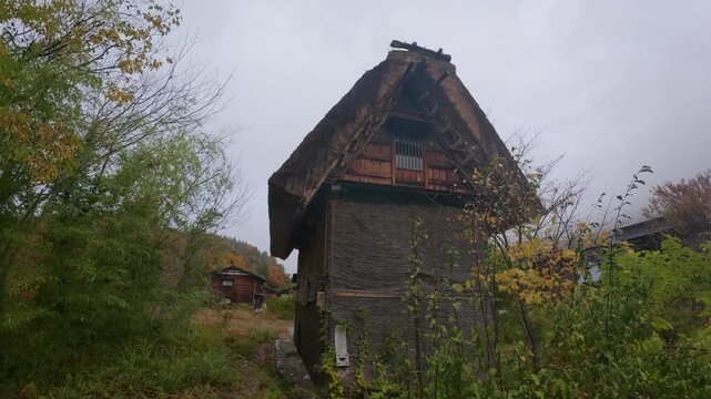 Traditional Japanese farmhouse with a thatched roof in the historic village of Shirakawa-go