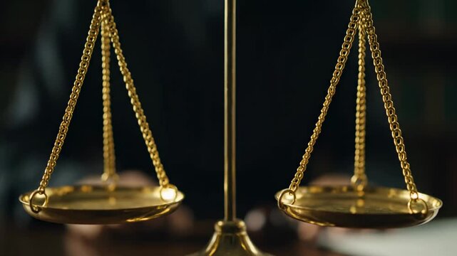 A close-up view of a golden balance scale, showcasing law