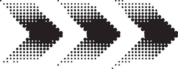Three distinctive black dotted arrows using a halftone effect pointing right and downward