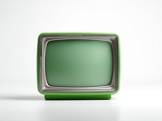 Side view old retro television with blank green screen, isolated on white background, clipping path