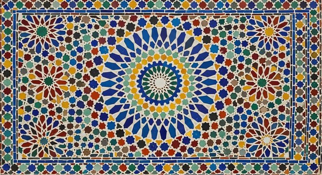 Vibrant Moroccan Zellige Tile Mosaic with Geometric Star Patterns
