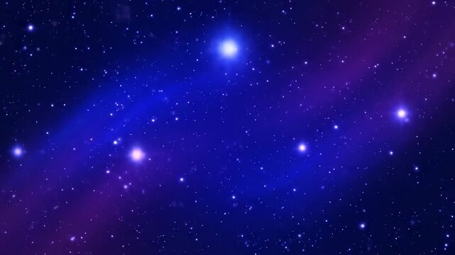 A cosmic scene, stars and light fill a dark blue and purple abyss