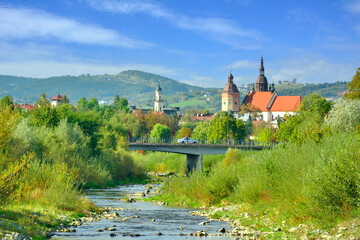 Early autumn Nowy Sacz  above Kamienica river  in the sunny day,  Lesser Poland. © Jurek Adamski