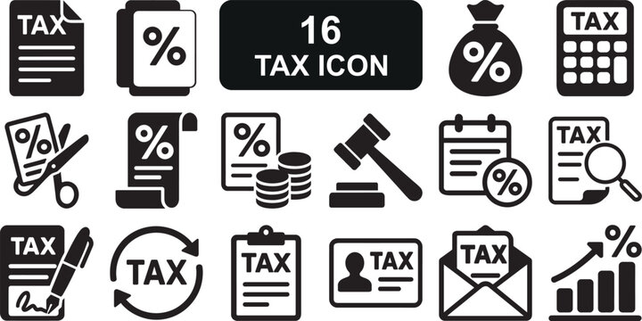 Modern bold silhouette tax icon set vector illustration.