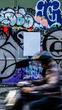 Blank White Paper Urban Poster Mockup on Street Graffiti Wall Background Outdoor
