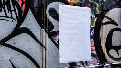 Blank White Paper Urban Poster Mockup on Street Graffiti Wall Background Outdoor