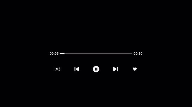 Media music player interface with transparent background, playback on music application, Music timeline or video track player in 4k, Music player bar animation.