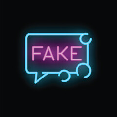 Fototapeta premium Neon sign in the shape of a speech bubble announcing fake news