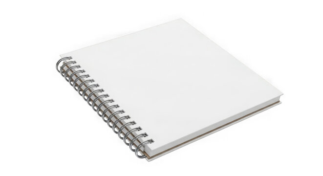 Spiral bound notebook with blank white pages isolated on transparent background