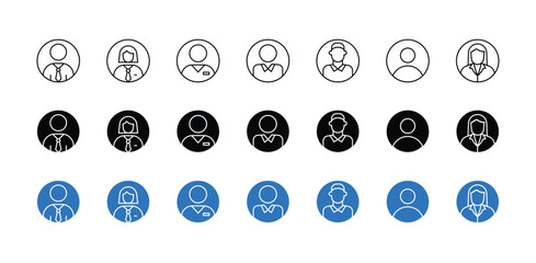Professional Avatar & Business People Icons Set &ndash; Thin Line and Solid Round User Vector Collection