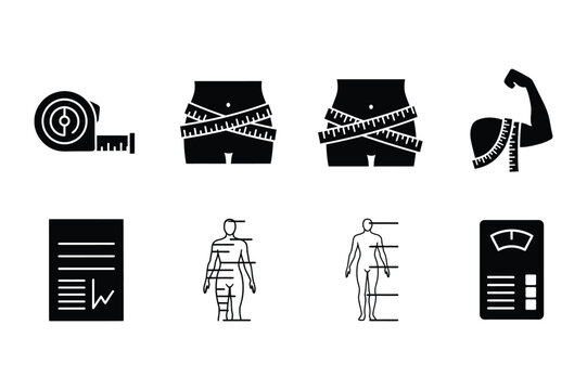 Icons for weight loss, fitness and health tracking, body measurement