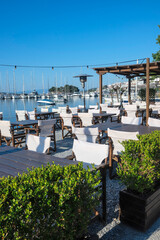 Fototapeta premium The coastal street of Skiathos Town, Sporades, Thessaly, Greece