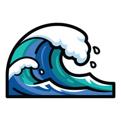 Naklejka premium Crashing ocean wave illustration viewed from the side with water splash and sea foam