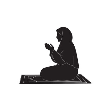 Muslim old women duaa silhouette vector flat illustration design.on white background