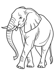 Obraz premium Simple black and white line art drawing of a large walking african elephant perfect for coloring books or educational materials
