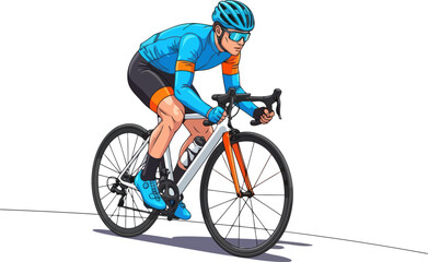 Fototapeta premium Fast road cyclist in blue jersey riding aerodynamic bicycle during intense outdoor training session