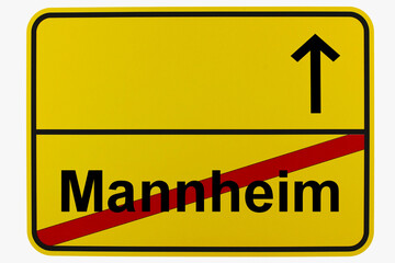 Obraz premium Illustration eines Ortsausgangsschildes von Mannheim in Baden-Württemberg 