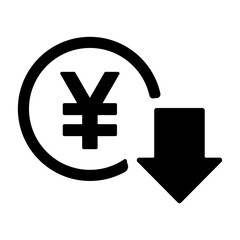 Obraz premium 円マークと下落の矢印 節約を表すアイコン