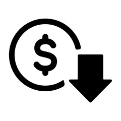 ドルマークと下落の矢印　コスト減少を表すアイコン