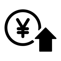 円マークと上昇の矢印　収入増加を表すアイコン