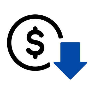 ドルマークと下落の矢印　経費削減を表すアイコン