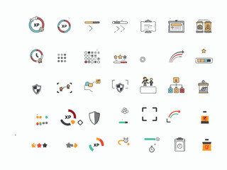 Fototapeta premium Modern AI Technology, Data Science, and Gamification UI Icon Set
