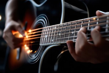 Fototapeta premium Close up of hands playing acoustic guitar
