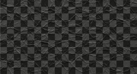 Fototapeta premium Checkerboard Pattern Square Grid Crumpled Paper Texture Dark Grayscale Seamless Tileable Repeating Surface Material