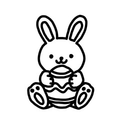 Obraz premium Easter Bunny Coloring Page with Egg | Cute Bunny Outline | Black and White Rabbit Clipart for Kids