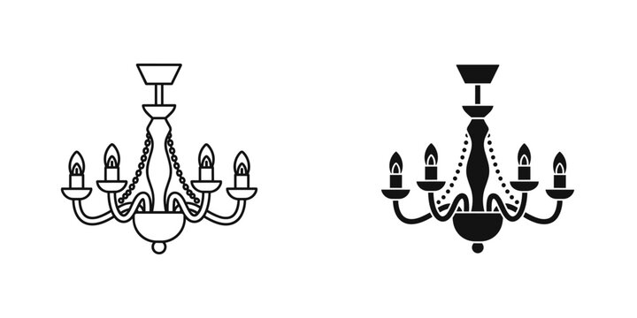 Elegant minimalist black and white vector illustration of two stylish chandeliers, perfect for home decor, lighting design, and modern interior concepts.