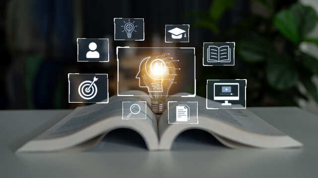 Concept of AI artificial intelligence supporting AI education solution, search, reskill, analytics and AI task management in a connected future AI wisdom digital workflow. Corpus