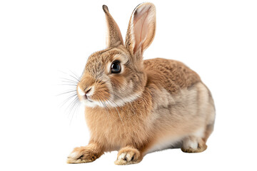 Obraz premium Cute brown rabbit on white isolate background, showcasing its expressive eyes and fluffy fur.