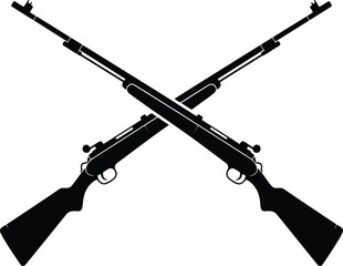 Crossed vintage rifles silhouette emblem with black and white firearm icon design for hunting club logo branding and outdoor apparel © Ideasy Mind