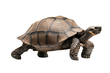 Fototapeta premium A majestic tortoise walking gracefully on a white isolated background.