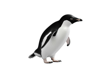 Fototapeta premium Adorable penguin standing upright, showcasing its unique features, on a white isolated background.