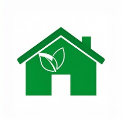 Fototapeta premium Green eco-friendly house icon with leaf symbol for sustainability and real estate design