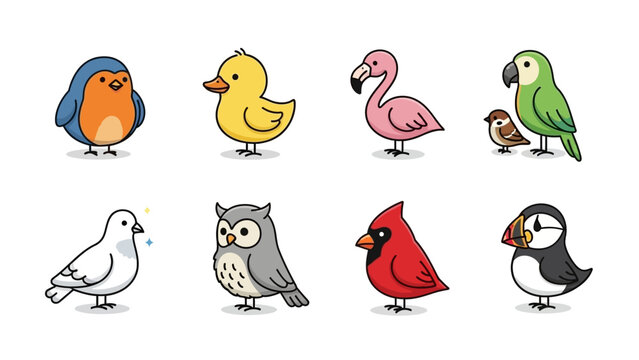 Set of various cute cartoon birds vector illustration
