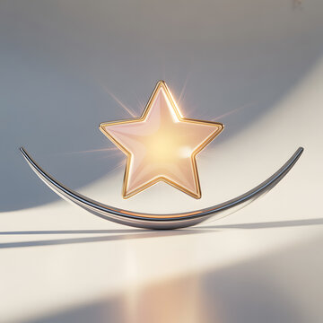 Shining Star on a Curved Metallic Surface, Illuminated with Light Streaks.