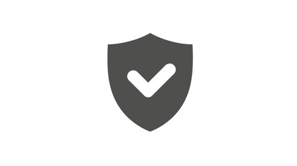 A gray shield with a white check mark, against a white background. Simple and minimalist icon