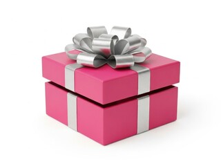 Obraz premium Elegant pink gift box adorned with a shimmering silver satin bow for special occasions