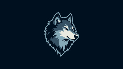 A stylized wolf's head with blue and grey tones on a dark blue background