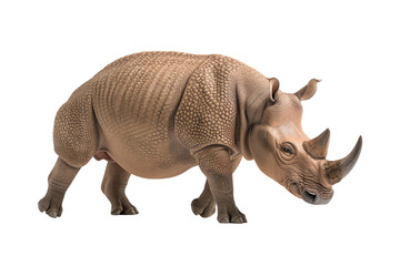 Obraz premium A detailed sculpture of a rhinoceros against a white isolated background.